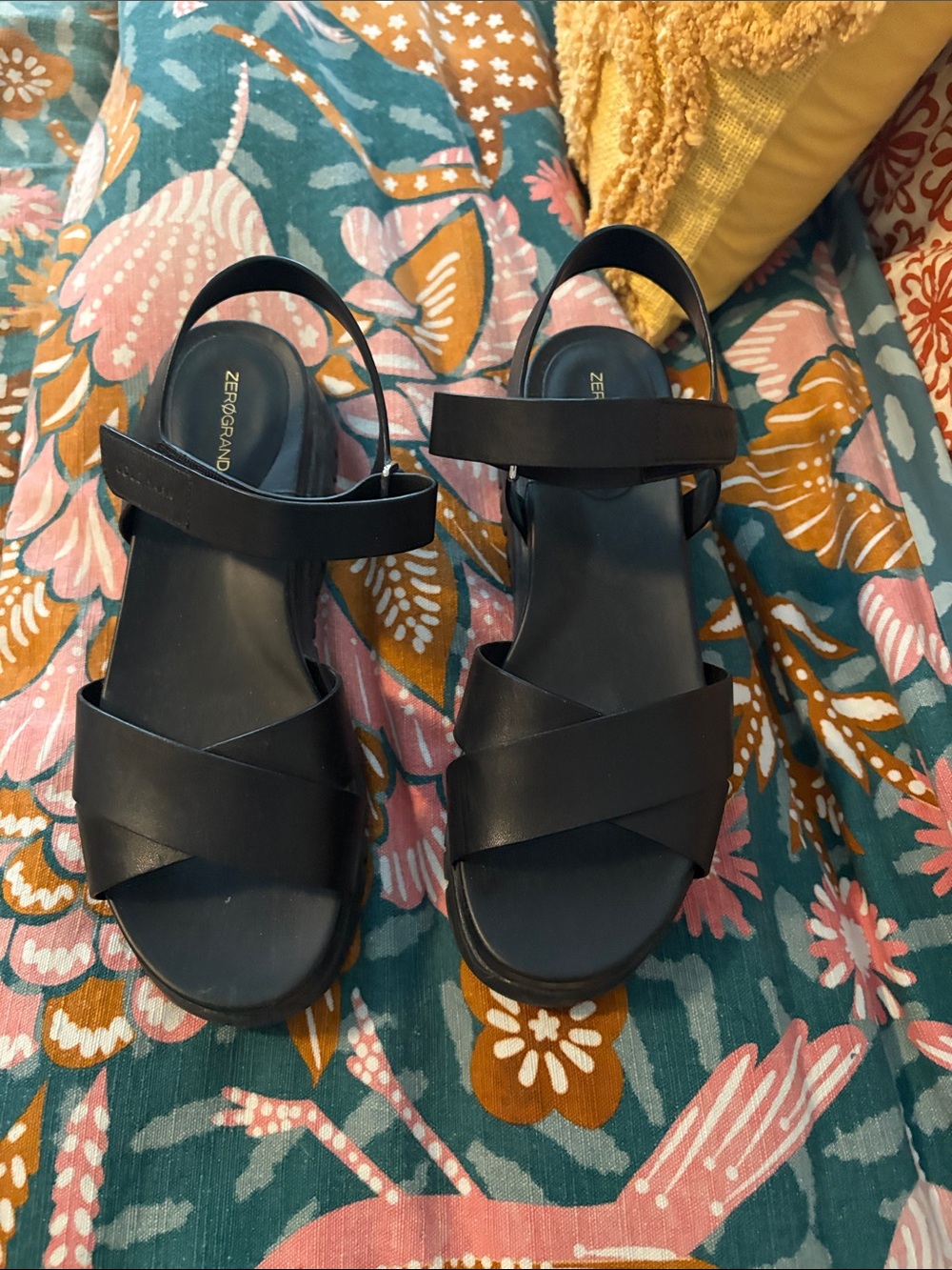 Cole Haan Black Leather Cross-Strap Zerogrand Sandals